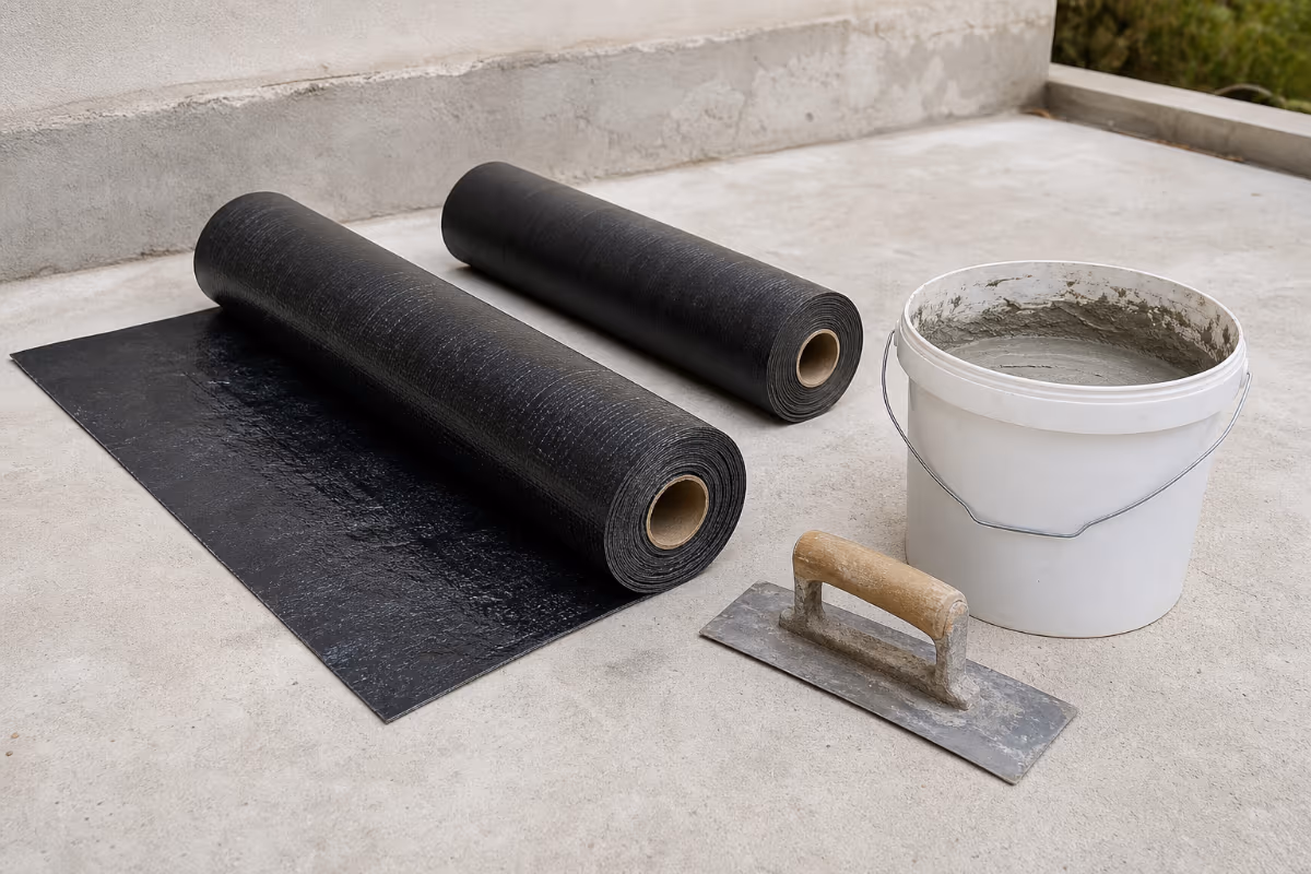 Materijali za hidroizolaciju: bitumenska membrana, cementna masa i lopatica