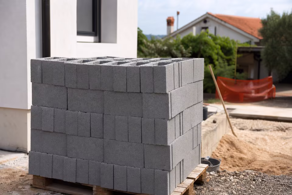 Majstor i naručitelj pregledavaju građevinski materijal na gradilištu — širi prikaz