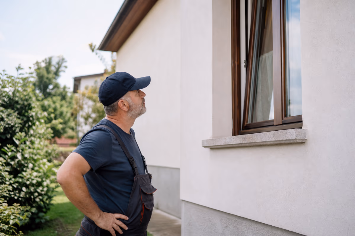 Majstor i vlasnik kuće pregledavaju ugovor i nacrt na gradilištu — detalj izvedbe