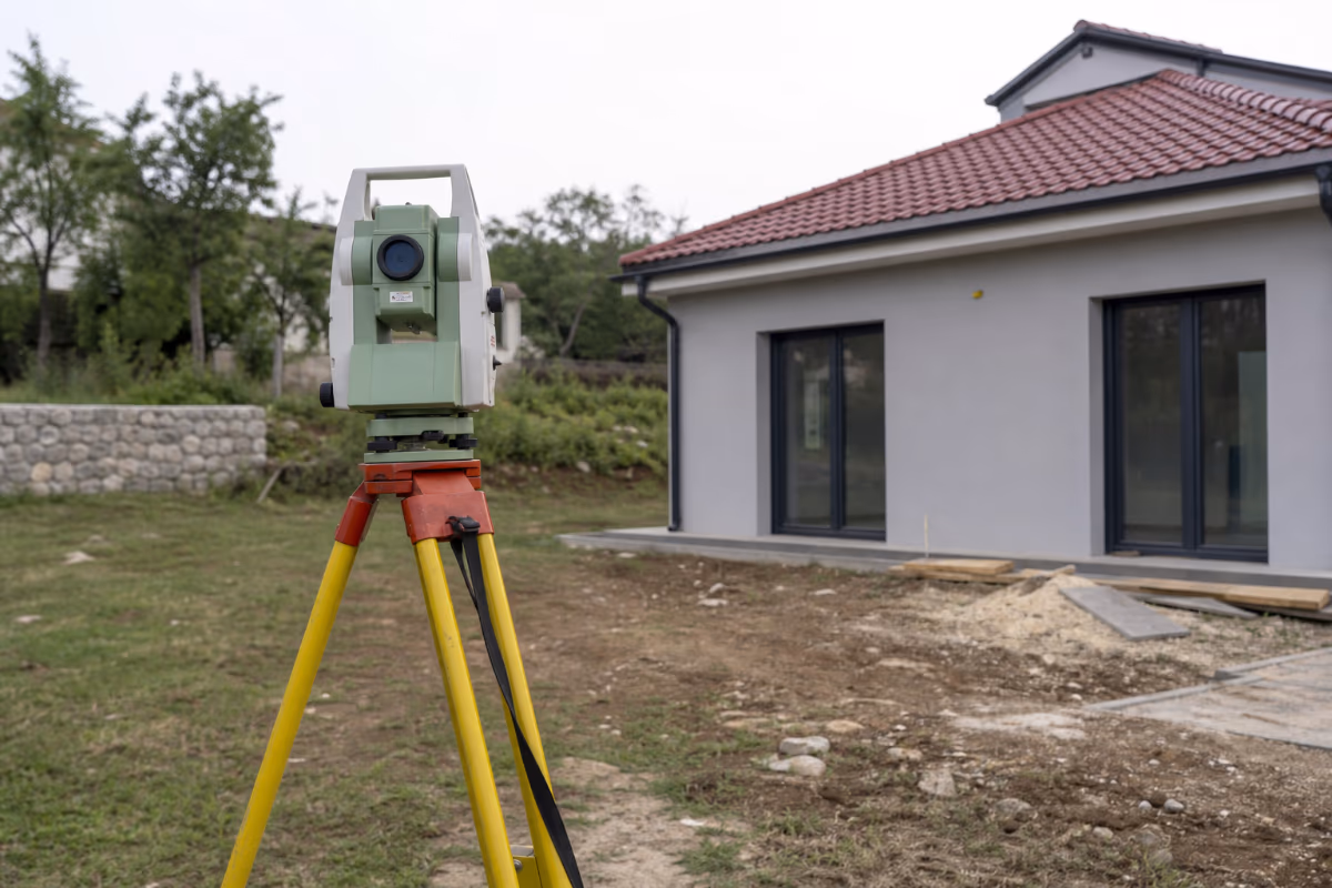 Geodeta sa modernom totalnom stanicom na gradilištu — detalj izvedbe