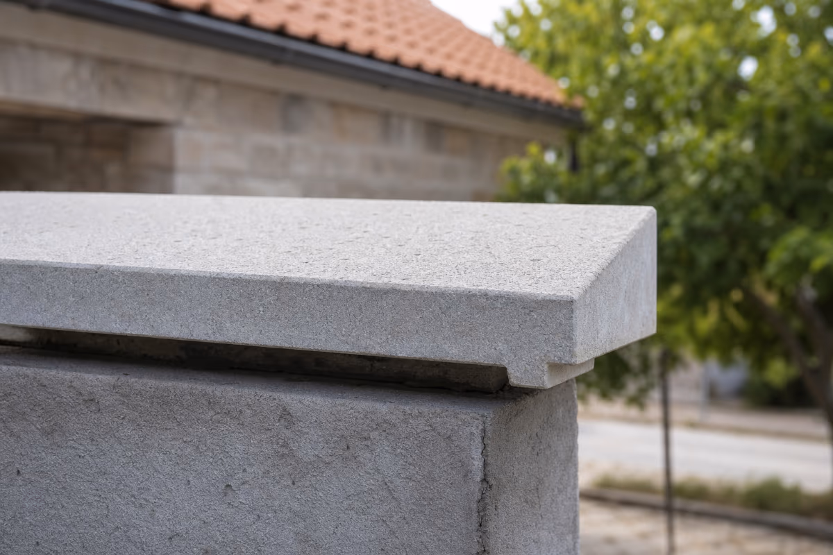 Detalj betonske kape s nagibom i okapnicom za odvod vlage