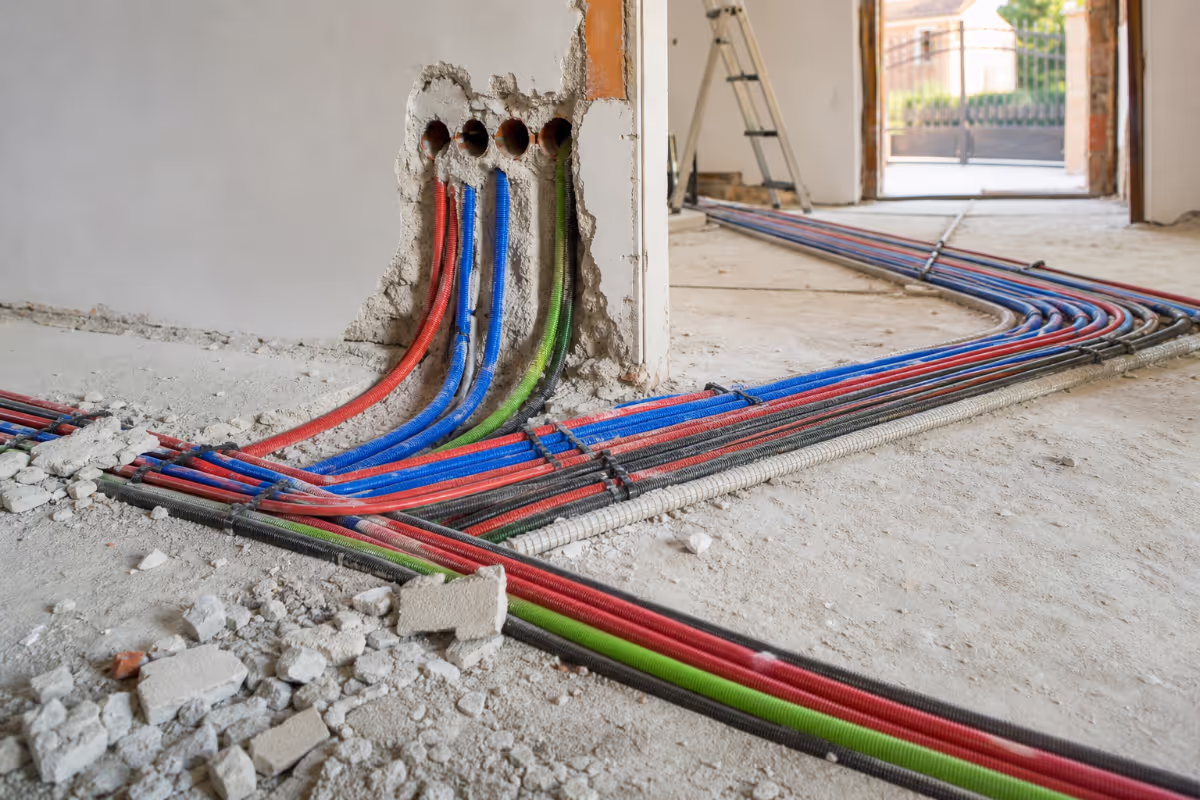 Nadzornik na gradilištu sa tabletom razgovara sa majstorima na gradilištu — materijali i alat