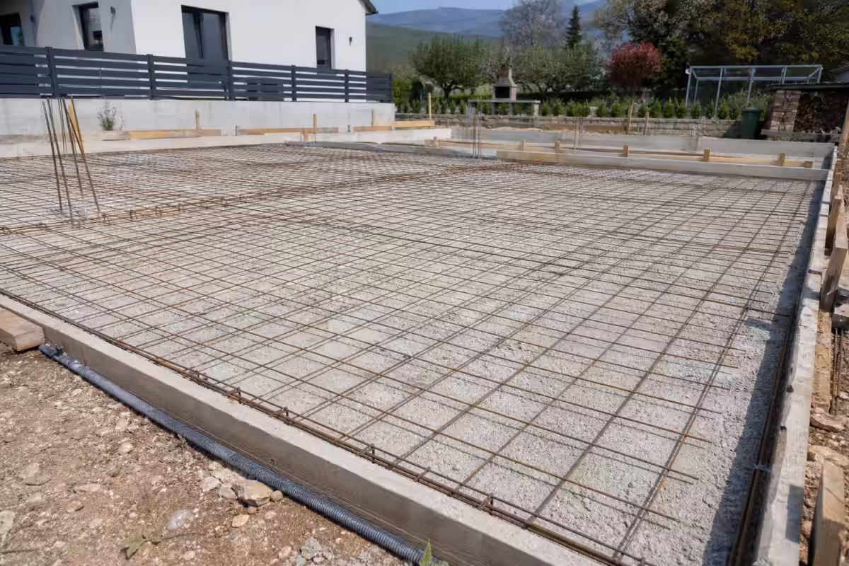 Izvedba temeljne ploče: radnici postavljaju armaturne mreže prije betoniranja