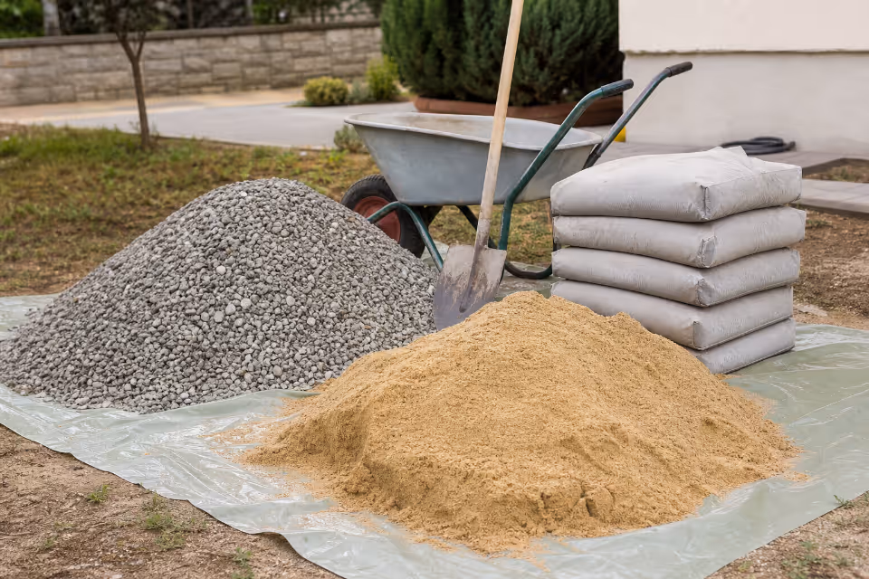 Pripremljeni građevinski materijali: šljunak, pijesak i cement