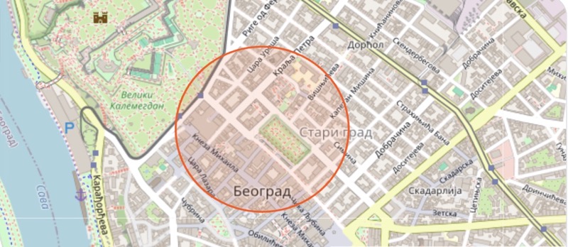 Mapa Beograda sa okvirnom lokacijom objavljenog posla
