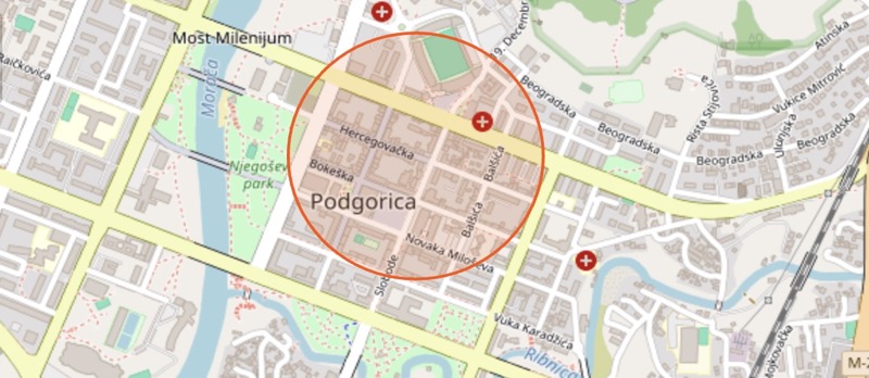 Karta Podgorice s okvirnom lokacijom objavljenog posla