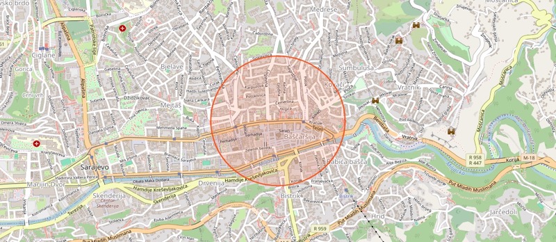 Karta Sarajeva s okvirnom lokacijom objavljenog posla